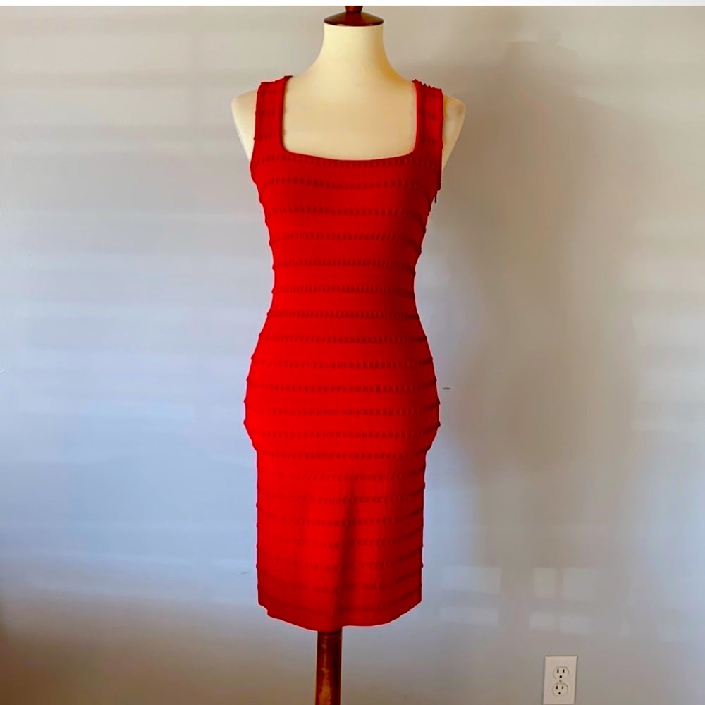 [ALAIA] Red Square Neck Knit Dress - Size 38/4